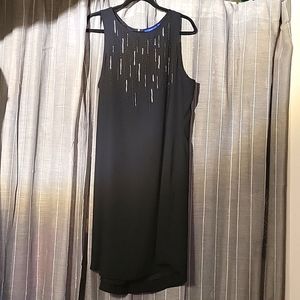 Apt 9 Black Silver & Goldtone Embroidered Beaded Sleeveless Sheath Dress Size XL